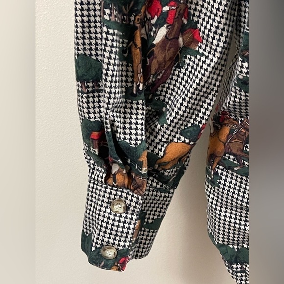 Vintage Fenwick Houndstooth Horse & Polo Players Women’s Button Down Size 10 - Picture 4 of 7